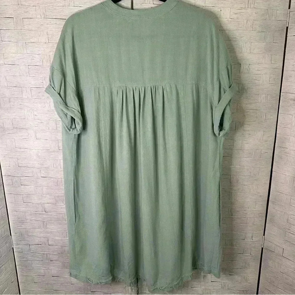 Ces Femme lightweight, distressed Gozzi cotton, mint green tunic with pockets - Picture 2 of 9